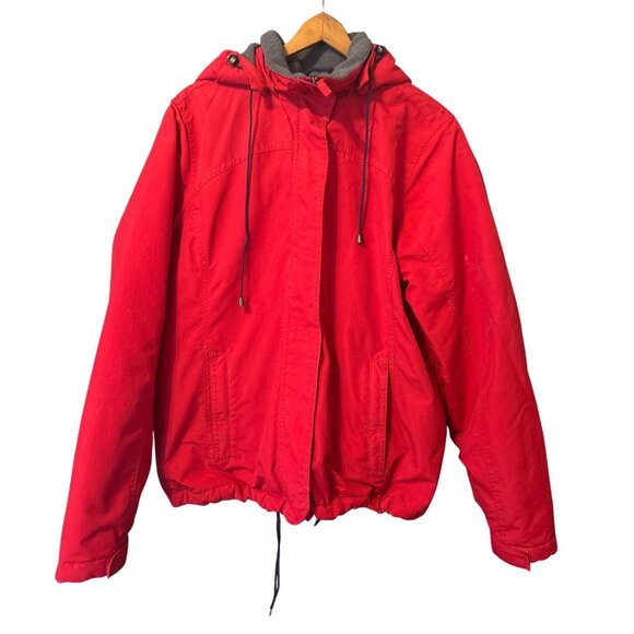 Women's Lands End Parka Large 14-16 Jacket Hooded Therma Check Wind Check Red - Picture 1 of 15